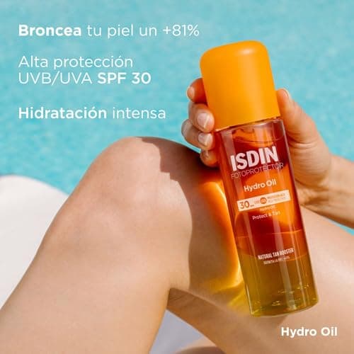 Detalle de ISDIN Fotoprotección Hydro Oil SPF 30: aceite bifásico corporal que hidrata y ayuda a potenciar el bronceado