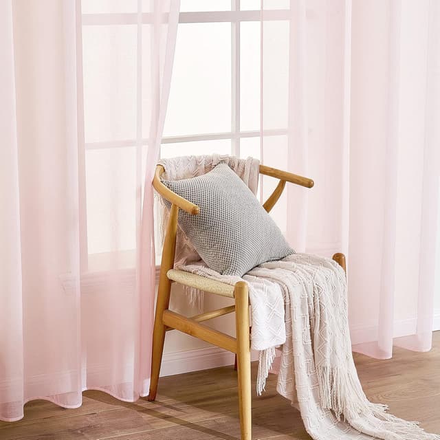 Detalle 2 de EMEMA 2er-Set Sheer Voile-Gardinen mit Ösen, transparentes Polyester, 140 x 215 cm (B x H), rosa