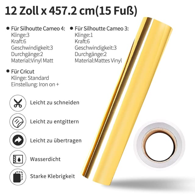 Thumbnail 1 de Chrome Gold Vinylfolie Plotter 30,5 cm