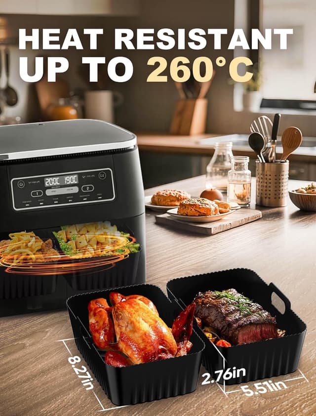 Detalle de Xaarmonex Silicone Air Fryer Liners 2 Pack for Dual Zone Ninja & other large air fryers