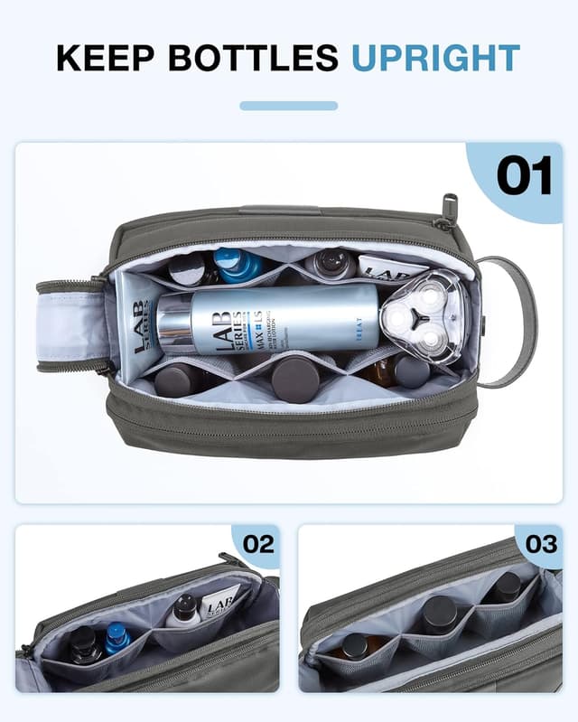 Detalle 2 de BAGSMART men’s toiletry bag (dopp kit) – water-resistant travel wash bag in grey