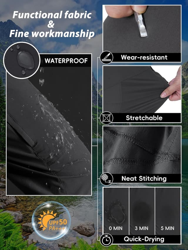 Detalle 1 de Zoofly Men’s Lightweight Cargo Hiking Pants (6-Pocket, Waterproof Quick-Dry Nylon Stretch)