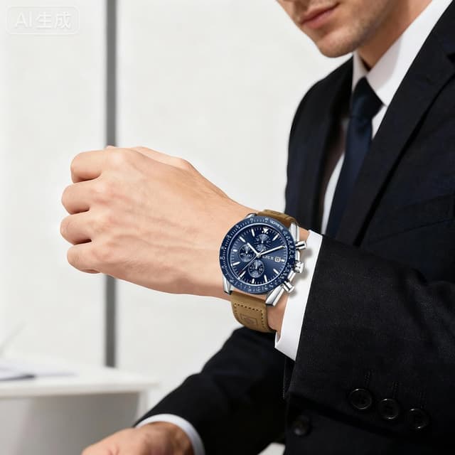 Detalle de LIGE Montre Homme Chronographe Quartz analogique, bracelet cuir et date