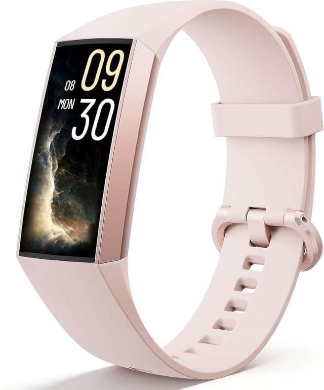 Detalle de Jimhaby Fitness Tracker Smartwatch with 1.13" AMOLED, 24/7 Heart & Sleep Tracking, Blood Oxygen & 25 Sports Modes (Pink, IP68)