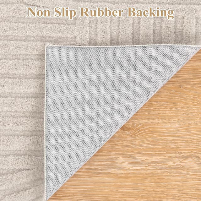 Detalle 2 de Pauwer 8x10 Washable Area Rug, Non-Slip Low-Pile Boho Beige (Machine Washable, Living Room/Bedroom)