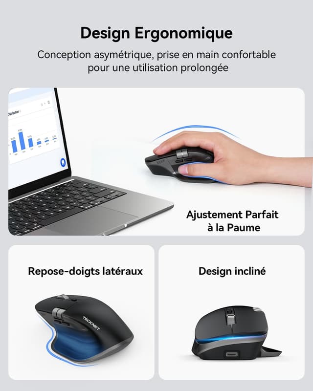 Thumbnail 3 de TECKNET Souris Bluetooth 4800 DPI rechargeable