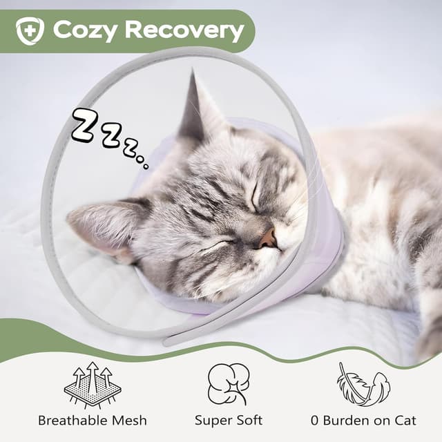 Detalle de Supet Cat Cone Collar Soft (Light Purple) – Comfortable waterproof mesh recovery cone for post-surgery healing