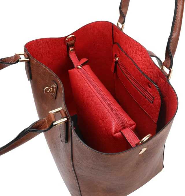 Detalle de sqlp Shopper Tasche Damen mit großem Innenraum und PU-Leder – 28 x 21 x 29 cm, A4 & 13-Zoll-kompatibel