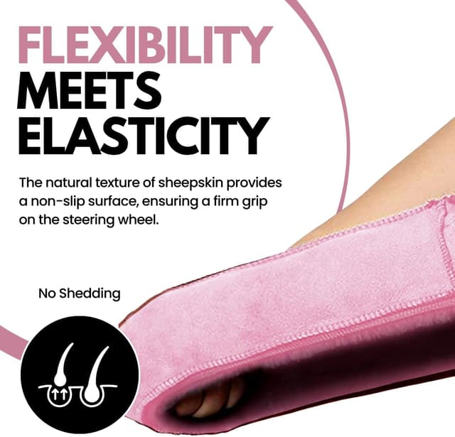 Detalle de Andalus Brands Luxury Fluffy Car Steering Wheel Covers – Genuine Merino Sheepskin, Pink (Universal 14.5–15")
