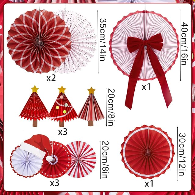 Thumbnail 2 de Reusable Christmas Decorations Ceiling Paper Fans with Star Tree Topper 🎄