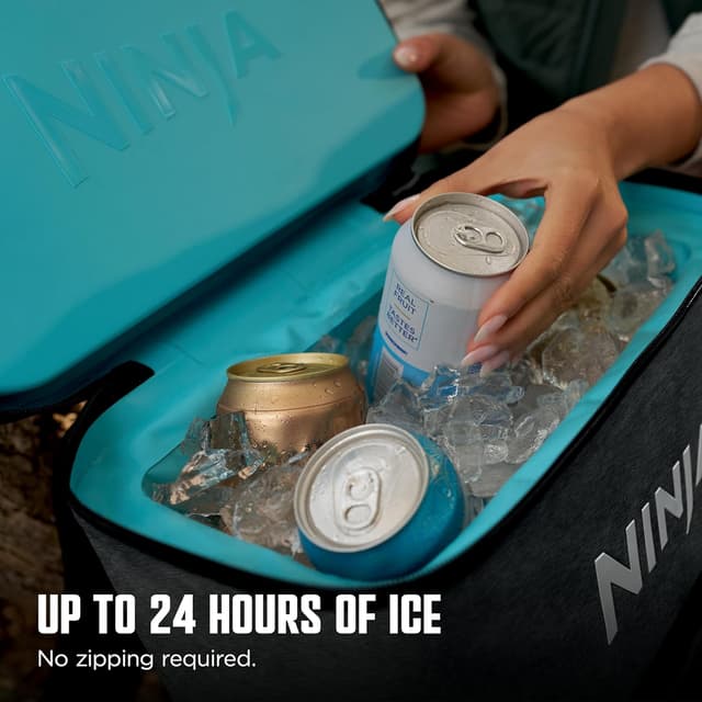 Detalle de Ninja FrostVault Go Can Soft Cooler (24/36 cans) with Leak-Proof Zipper, Cup Holder, and Ice Packs
