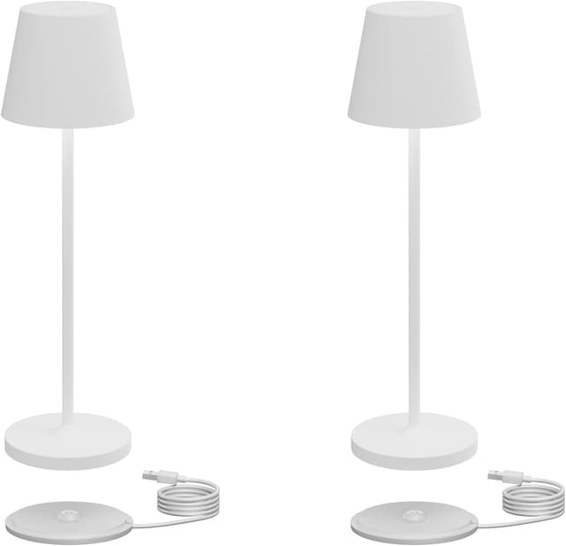 Detalle de Klighten 2 Pezzi Lampada LED dimmerabile da tavolo ricaricabile, 3000K, IP54, in alluminio (H38 cm) bianco