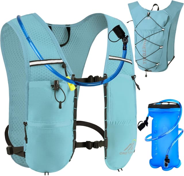 Detalle de ONETOALL Gilet d’hydratation running (femme) avec flasque 500 ml et poche à eau 2 L, 150 g