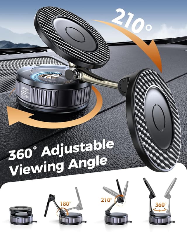 Thumbnail 6 de Car Phone Holder for MagSafe with Carbon Fiber Look — 108LBS Vacuum Suction Mount, 360° Adjustable Magnetic Phone Mount