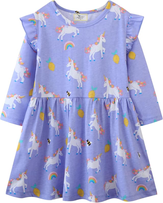 Thumbnail 6 de Mädchen Langarm-Kleid aus Jersey-Baumwolle in A-Linie – Einhorn-Motive & Stickereien