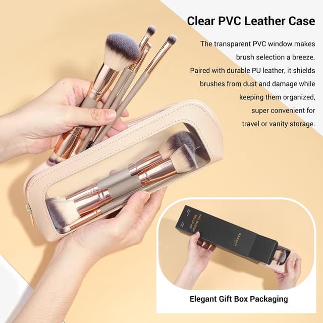 Detalle de MAGEFY Make Up Pinsel Set – 12 Schminkpinsel inkl. Etui (Champagner)