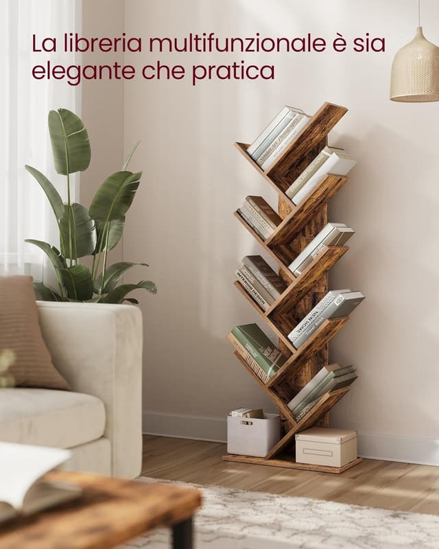 Detalle de VASAGLE Libreria scaffale ad albero a 9 ripiani LBC11BX, verticale salvaspazio marrone vintage
