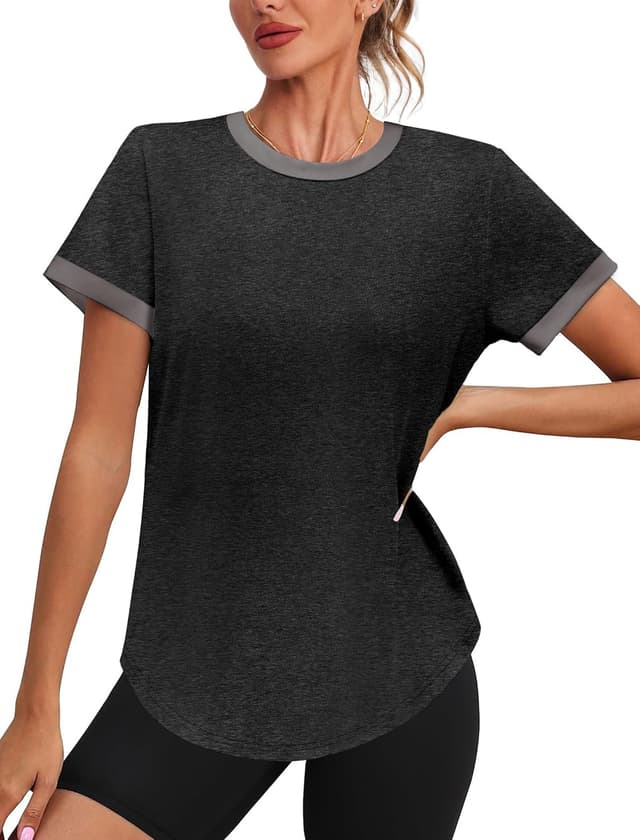 Detalle de Women’s Workout Tops: Summer Short Sleeve Athletic Shirts with UPF 50+ Sun Protection (Color Block)