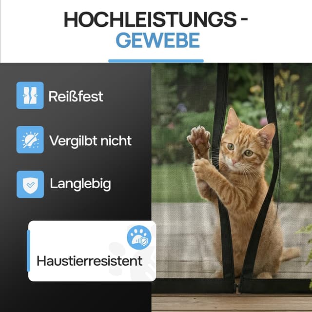 Detalle de DOOR EASY Fliegengitter Balkontür 130 x 210 cm mit Magnetvorhang – einbaufertige Türlösung ohne Bohren