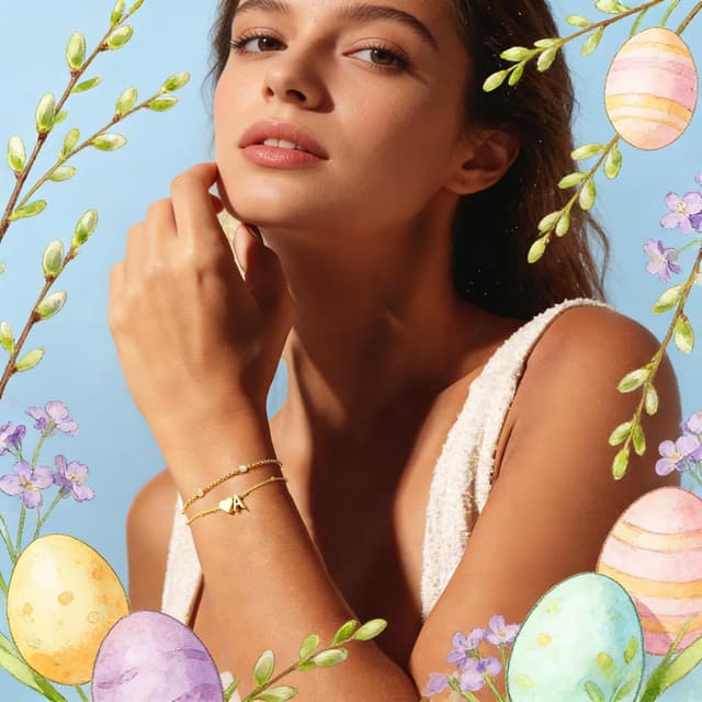 Detalle 2 de Turandos Initialenarmband mit Herz & Buchstaben, goldfarben vergoldet (14K) mit Zirkonia – für Damen & Mädchen