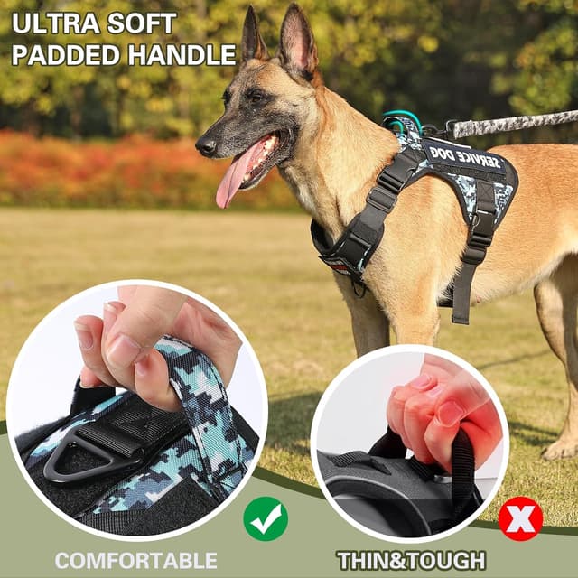 Detalle de Belababy Tactical Anti Pull Dog Harness (Size L) with Front Clip, Handle & MOLLE panels – Blue Camo