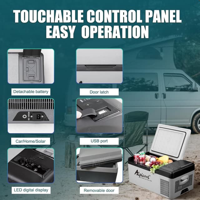 Detalle 2 de Alpicool EC15 15L Kompressor-Kühlbox für 12V: Mini-Kühlschrank & Gefrierbox bis -20 ℃ mit USB