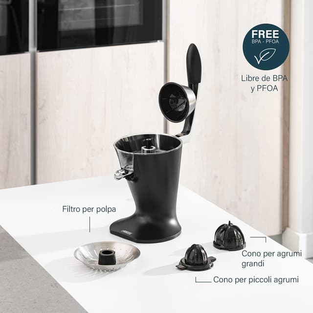 Detalle 2 de Princess spremiagrumi a leva 300 W in acciaio inox nero opaco 201857