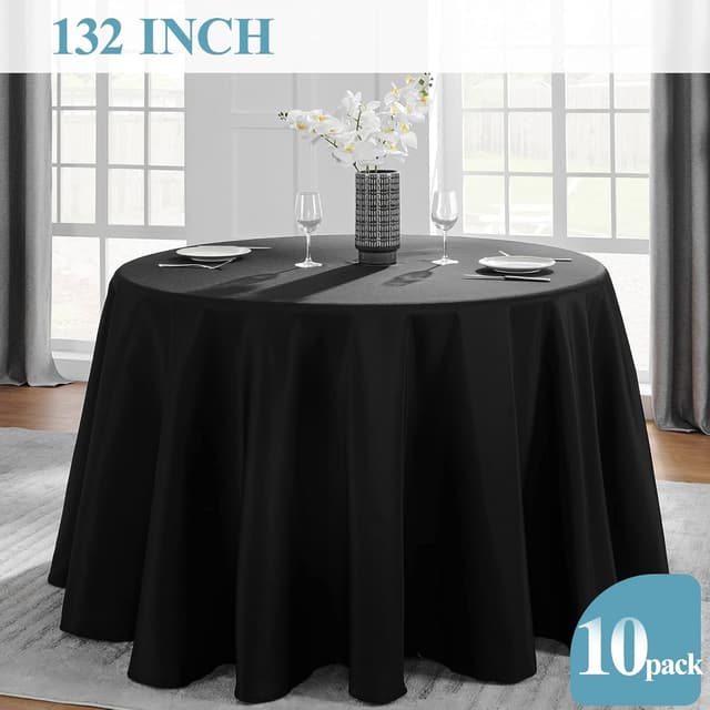 Detalle de VidaFete 132-Inch Round Polyester Tablecloth (Set of 10) for Black Round Dining Tables