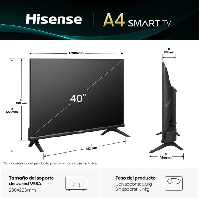 Detalle de Hisense 40A4Q Smart TV Full HD 40 pulgadas