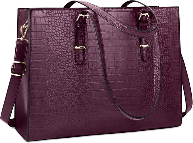 Detalle de Lubardy Faux Crocodile Laptop Tote Bag for Women (15.6 Inch) – Grape purple