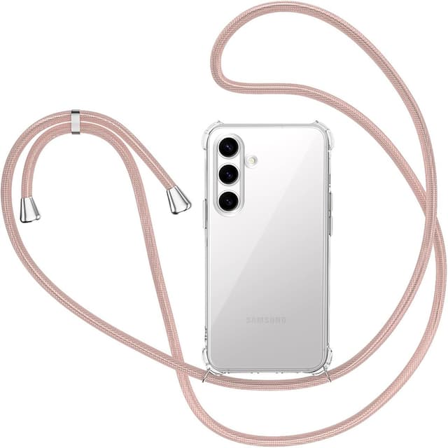 Detalle de XTCASE Coque TPU transparente avec cordon pour Samsung Galaxy S25 5G (tour de cou) – Or rose