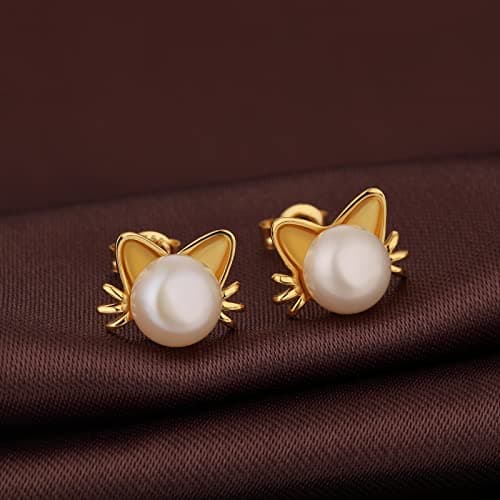 Detalle de Pendiente Gato Perla de plata de ley 925 con perla cultivada de agua dulce (jiamiaoi)