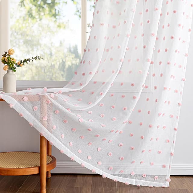 Detalle de MYSKY HOME Vorhänge mit Kräuselband für Kinderzimmer (Mädchen), 2er-Set, transparent rosa, H 260 x B 140 cm