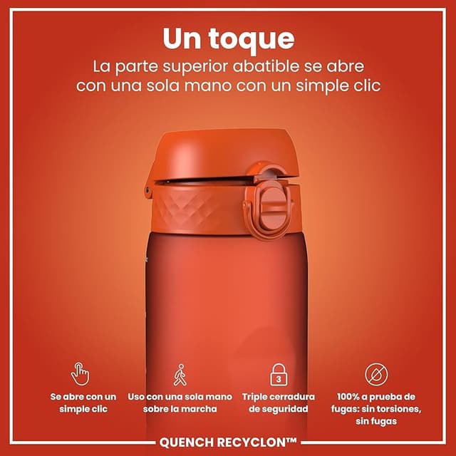 Detalle de ion8 Botella de Agua 1 L, a prueba de fugas, naranja