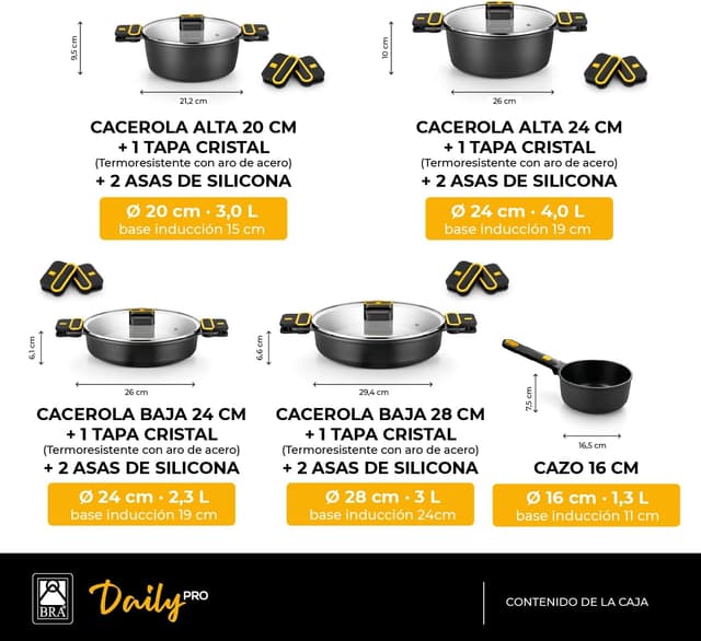 Thumbnail 1 de BRA Daily Pro Juego de 9 Piezas de Aluminio Fundido 🍳