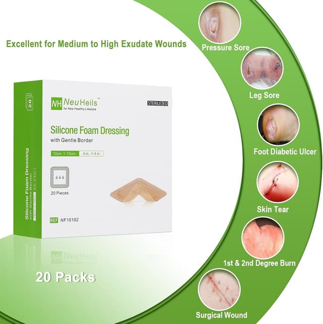 Detalle 2 de NeuHeils Silicone Foam Dressing 4"x4" — 20 Pack 🩹