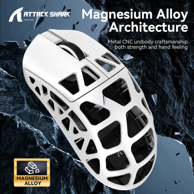 Detalle de ATTACK SHARK R3 Magnesiumlegierungsmaus – ultraleichte kabellose 8K-Gaming-Maus mit PixArt PAW3395, 46 g