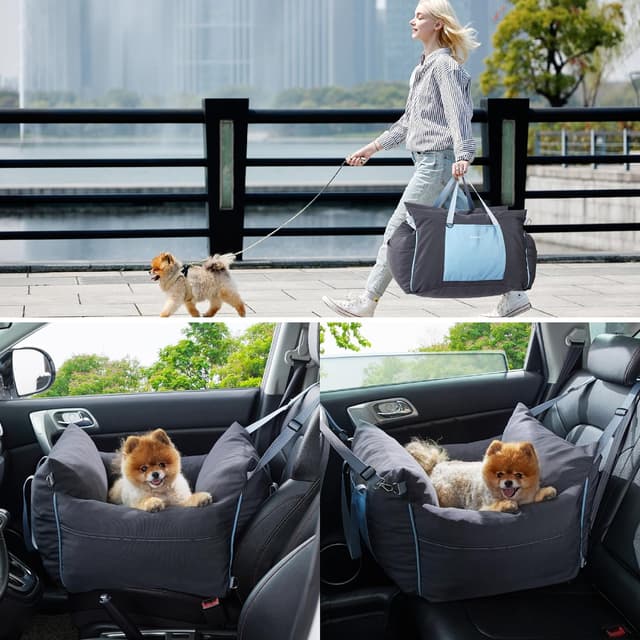 Detalle 2 de Lesure Dog Car Seat for Medium Dog (Waterproof Booster) with Storage Pockets, Clip-On Leash & Memory Foam Filling – Tornado, 58x56x33cm