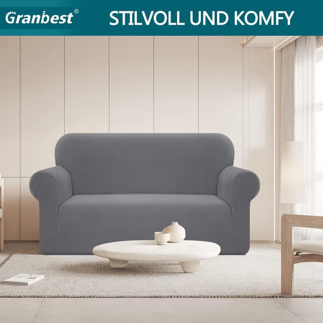 Detalle de Granbest copridivano elasticizzato impermeabile in spandex jacquard, 1 pezzo per divano 2 posti, grigio chiaro