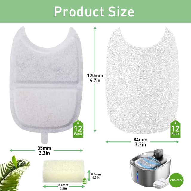 Detalle de 12er Set Ersatzfilter für 4L Katzenbrunnen – Kohle- und Schaumstofffilter (12 Kohle + 24 Schaumstoff)