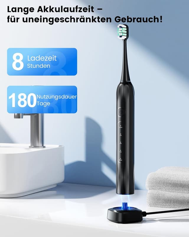 Thumbnail 5 de Elektrische Schallzahnbürste 5‑Modi mit 8 Bürstenköpfen 🪥