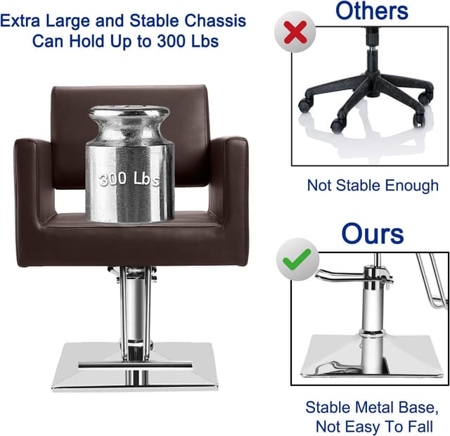 Detalle de Hairdresser Barber Salon Chair with Heavy-Duty Hydraulic Pump, 330 Lbs Capacity, 360° Swivel (Brown)