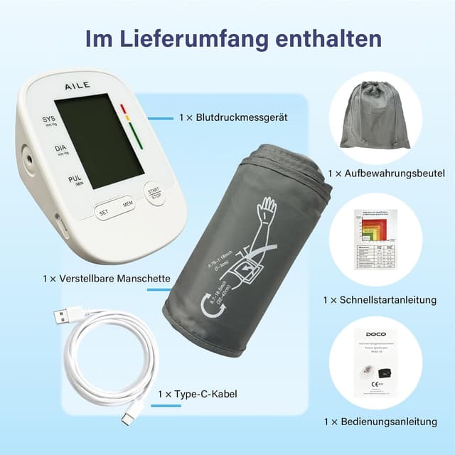 Thumbnail 6 de AILE X6 Oberarm-Blutdruckmessgerät für 22–42 cm mit ±3 mmHg Präzision und Arrhythmie-Erkennung
