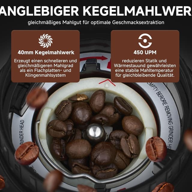 Detalle de AMZCHEF Kaffeemühle elektrisch mit 48 Mahlgraden
