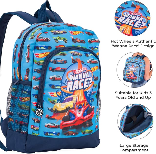 Detalle 2 de Hot Wheels sac à dos officiel pour enfants – grand sac d’école et voyages (bleu), taille unique