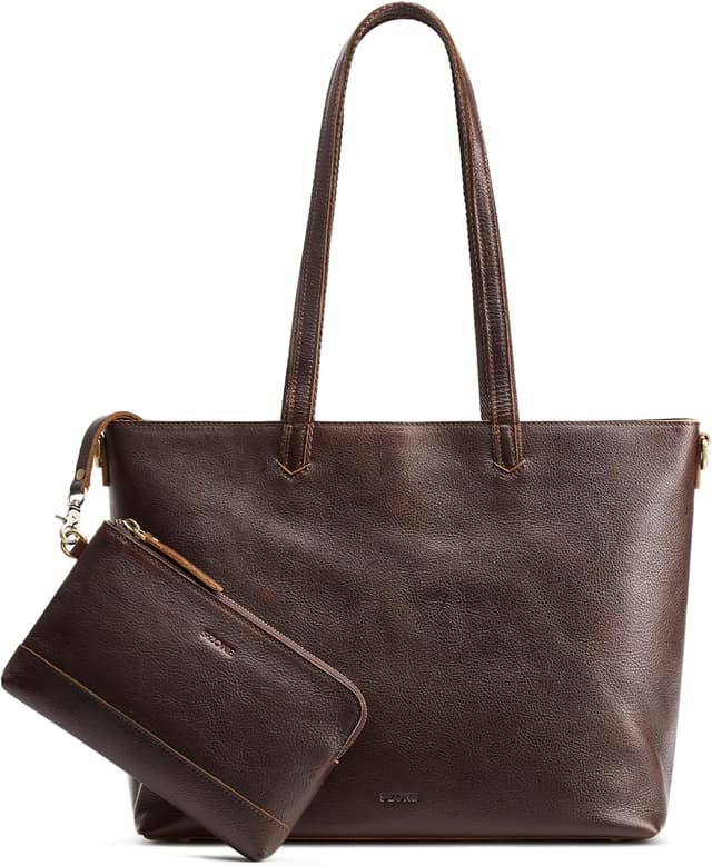 Imagen de S-ZONE Women’s Leather Tote + Crossbody Bag Set with 15" Laptop Sleeve and Wrist Wallet en OfertitasTOP