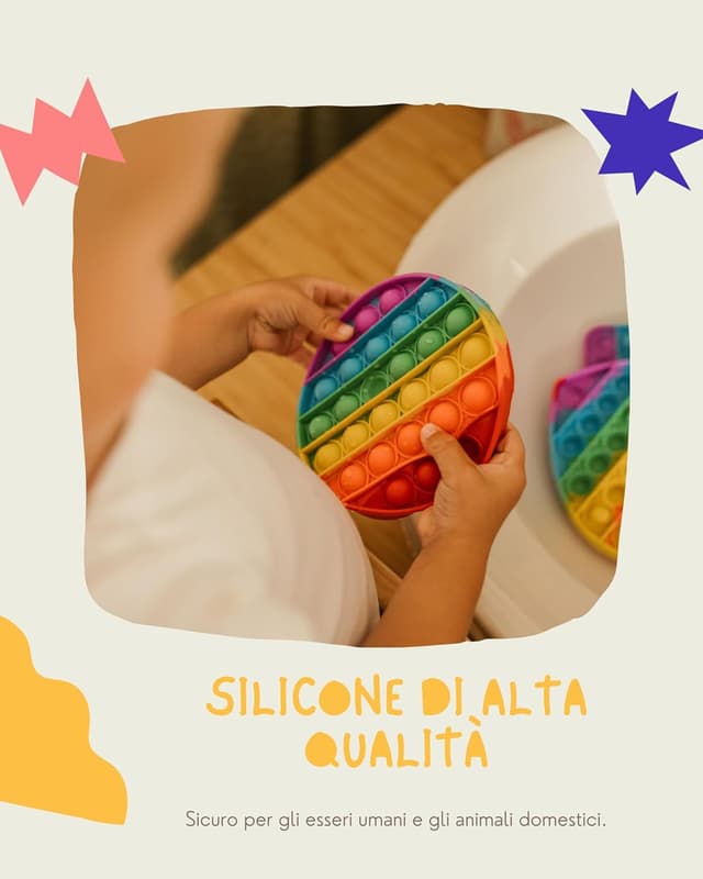 Detalle 2 de Valino Pop on It per Bambini – Set Pop Bubble impermeabile di 4 fidget (silicone, anti-stress)