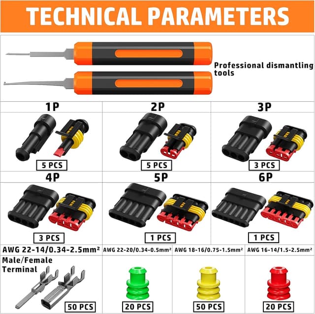 Detalle de PEBA Waterproof Car Electrical Connector Crimping Tool Kit (1–6 pin) for AWG 22–14