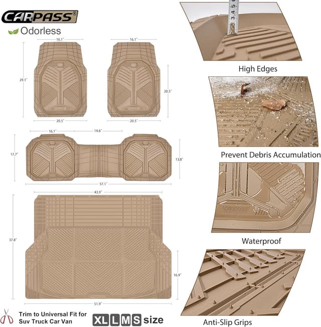 Thumbnail 4 de CAR PASS Heavy Duty Rubber Car Mats, Trimmable 1
