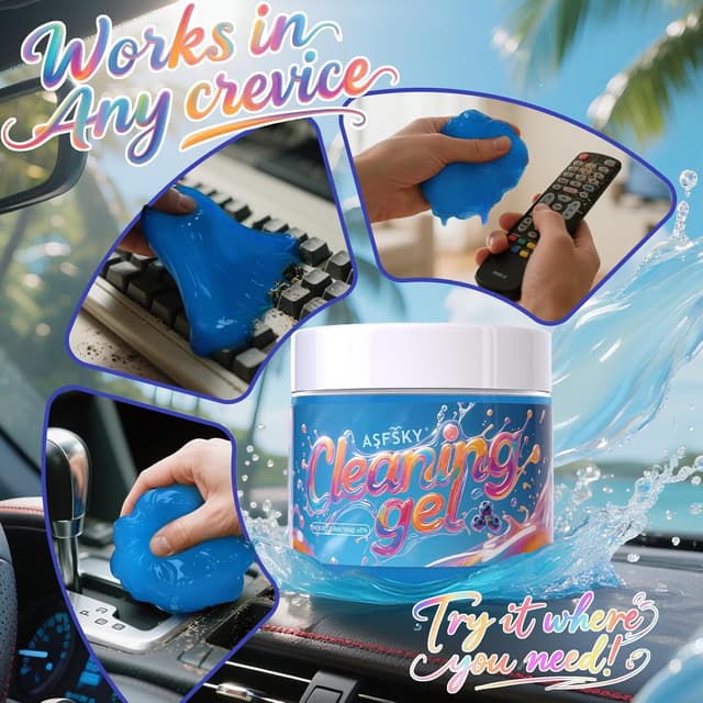 Detalle 2 de ASFSKY Tastatur Reinigungsgel für Auto-Innenraum (Reinigungsset) – Blaue Reinigungsknete mit Duft